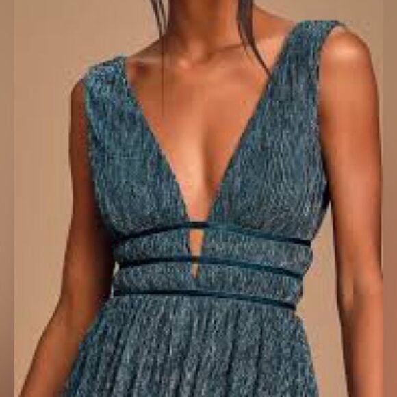 Lulu’s smoke show metallic teal velvet mini dress small cocktail party holiday - Picture 3 of 8